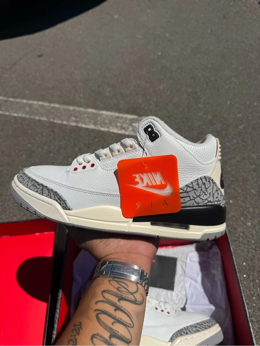 Jordan Men’s White/Black/Grey Retro 3 Sneakers